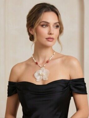 #289 HAND CRAFTED Necklace handcrafted handmade Orchid Resin Dyed coral FWPearls